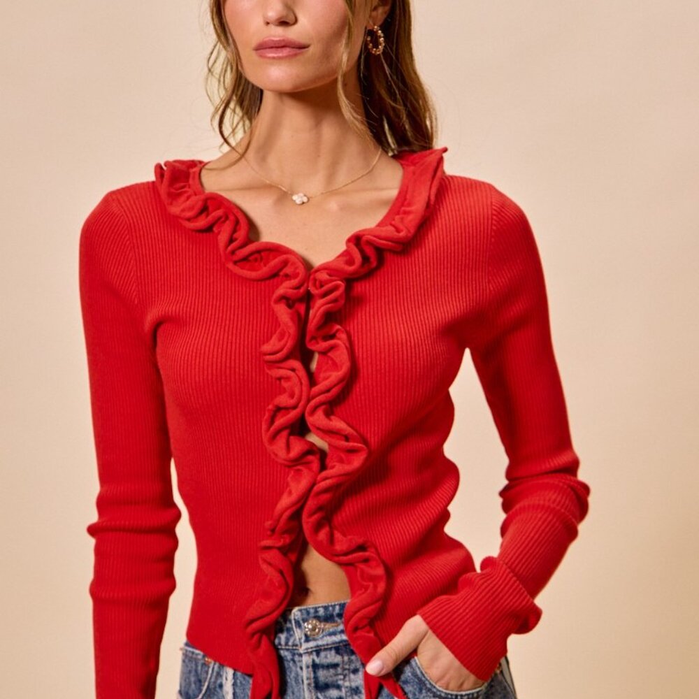 SO ME Cascade Ruffle Ribbed Sweater Cardgian - Picture 12 of 16